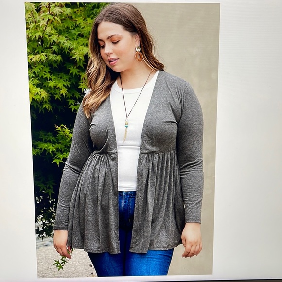 Sweaters - Open Front Jersey Knit Cardigan Heather Gray Size 2X